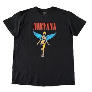 Nirvana In Utero T-shirt Men's L Black Short Sleeve Blue Wings Red Logo Graphics